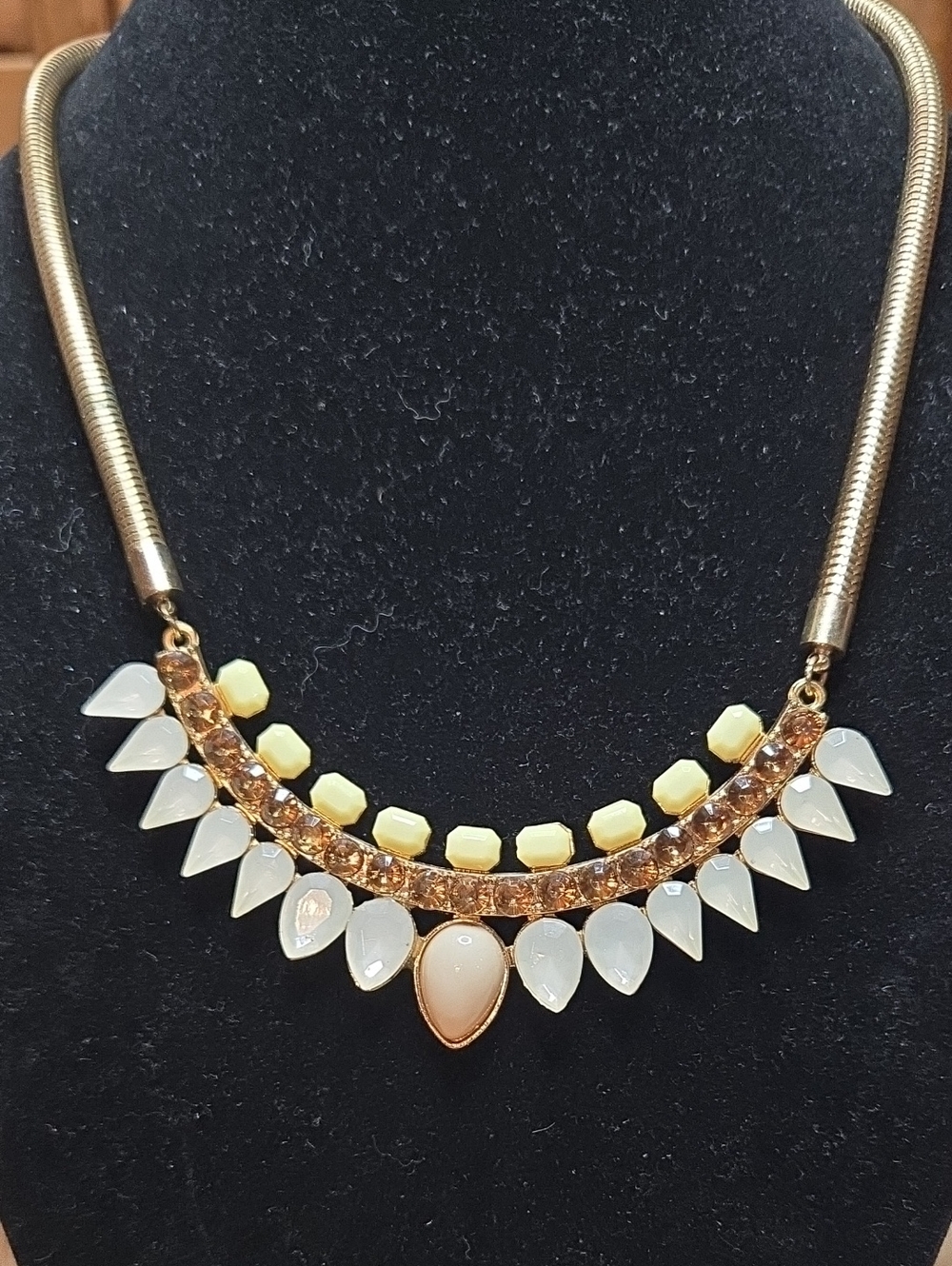 NY Gold Statement Necklace with Yellow and White Accents